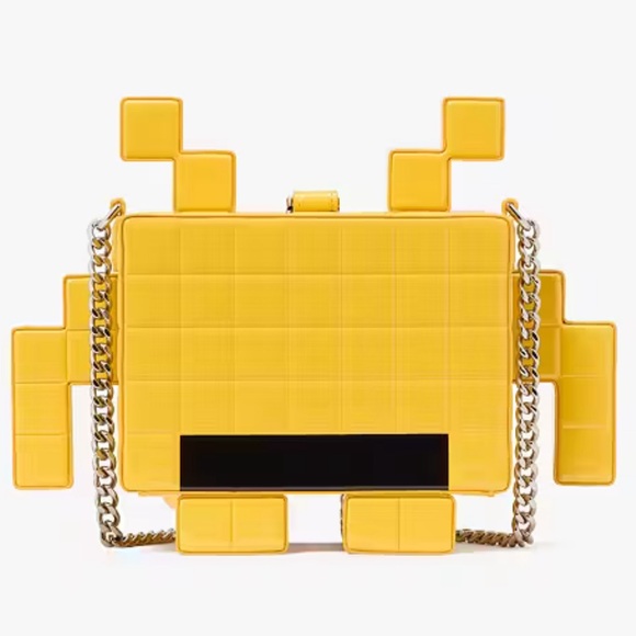 NWT Kate ♠️ Spade special edition SPACE INVADERS Yellow Pixelated Handbag - Picture 6 of 16